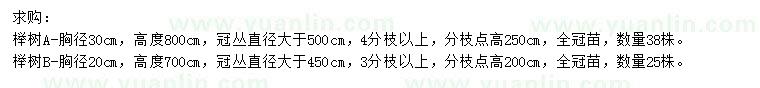 求购胸径20、30公分榉树