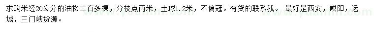 求购米经20公分油松