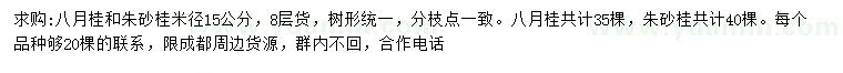 求购米径15公分八月桂、朱砂桂