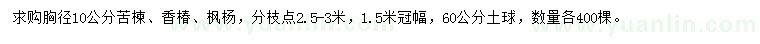 求购苦楝、香椿、枫杨