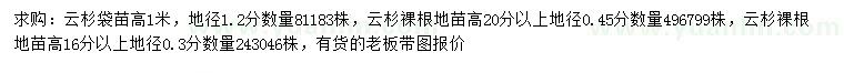 求购地径0.3、0.45、1.2公分云杉