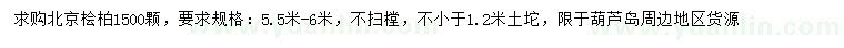 求购5.5-6米北京桧柏