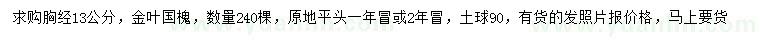 求购胸径13公分金叶国槐