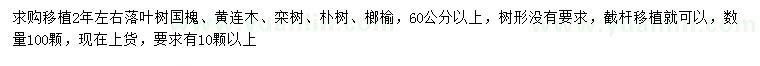 求购国槐、黄连木、栾树等