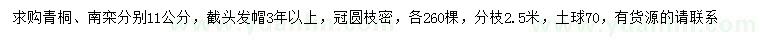 求购11公分青桐、南栾