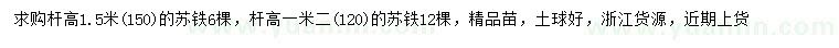 求购杆高1.2、1.5米苏铁