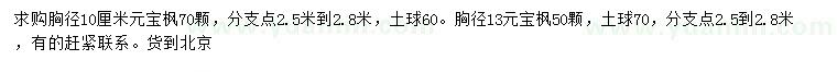 求购胸径10、13公分元宝枫