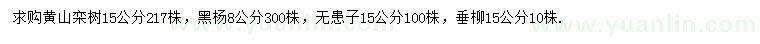 求购黄山栾树、黑杨、无患子等