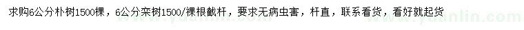 求购6公分朴树、栾树