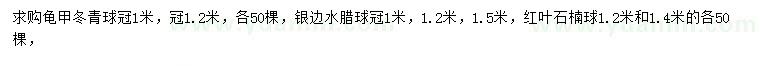 求购龟甲冬青球、银边水腊球、红叶石楠球