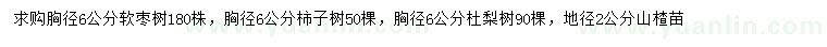 求购软枣、柿子树、杜梨树等