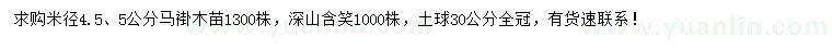 求购米径4.5、5公分马褂木、深山含笑