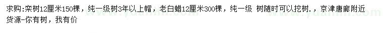 求购12公分栾树、老白蜡