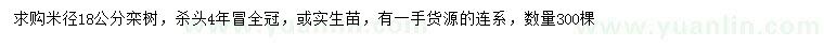 求购米径18公分栾树