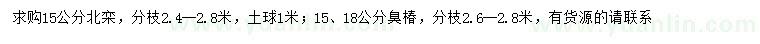 求购15公分北栾、15、18公分臭椿