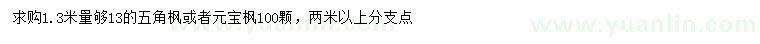 求购1.3米量13公分五角枫、元宝枫