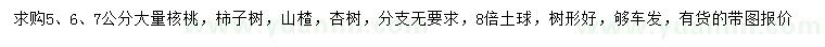 求购核桃、柿子树、山楂等