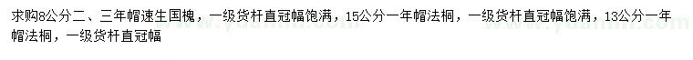 求购8公分速生国槐、13、15公分法桐