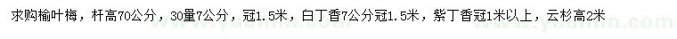 求购榆叶梅、白丁香、紫丁香等