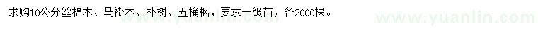 求购丝棉木、马褂木、朴树等