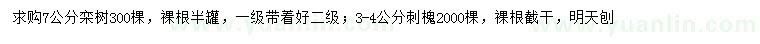 求购7公分栾树、3-4公分刺槐