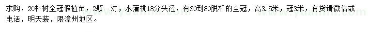 求购20公分朴树、18公分水蒲桃