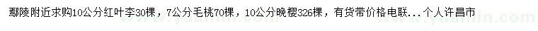 求购10公分红叶李、7公分毛桃、10公分晚樱