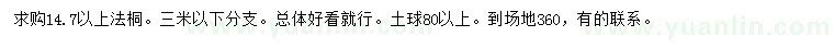 求购14.7公分以上法桐