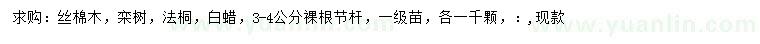 求购丝棉木、栾树、法桐等