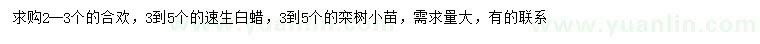 求购合欢、速生白蜡、栾树小苗