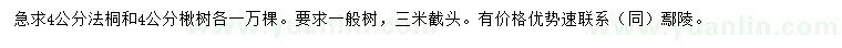 求购4公分法桐、楸树