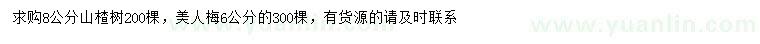 求购8公分山楂树、6公分美人梅