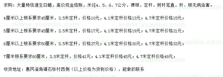 求购米径4、5、6、7公分速生白蜡