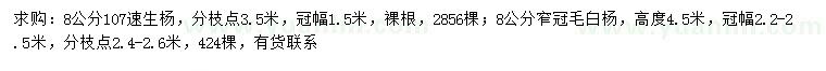 求购8公分107速生杨、窄冠毛白杨