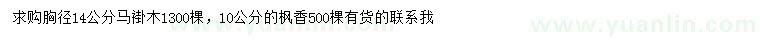 求购胸径14公分马褂木、10公分枫香