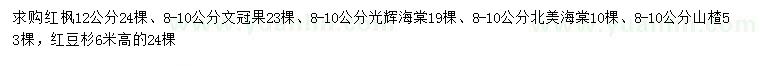 求购红枫、文冠果、光辉海棠等