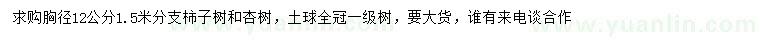 求购胸径12公分柿子树、杏树