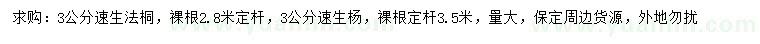 求购3公分速生法桐、速生杨