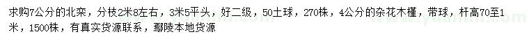 求购7公分北栾、4公分杂花木槿