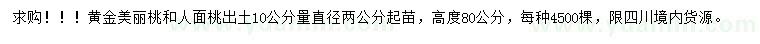 求购10公分量直径2公分黄金美丽桃、人面桃