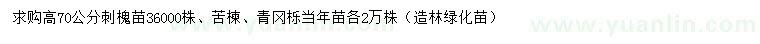 求购刺槐苗、苦楝苗、青冈栎苗