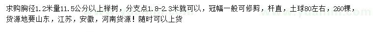 求购胸径1.2米量11.5公分以上榉树