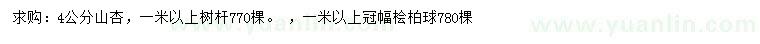 求购4公分山杏、1米以上桧柏球