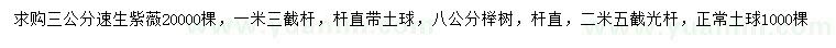 求购3公分速生紫薇、8公分榉树