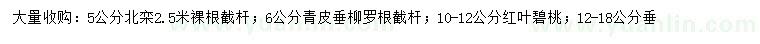 求购北栾、青皮垂柳、红叶碧桃等