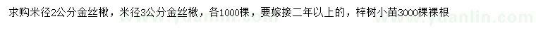 求购米径2、3公分金丝楸、梓树小苗