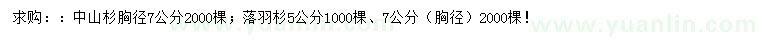 求购胸径7公分中山杉、5、7公分落羽杉