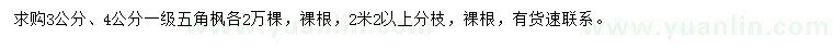 求购3、4公分五角枫