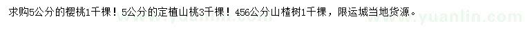 求购樱桃、山桃、山楂