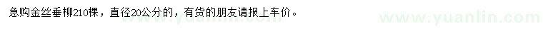 求购急直径20公分金丝垂柳